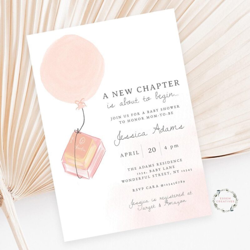 A New Chapter Baby Shower Invitation Template, Books Stack Baby Shower Invite, Book Lovers Boho Girl Baby Sprinkle Printable Invite, 497