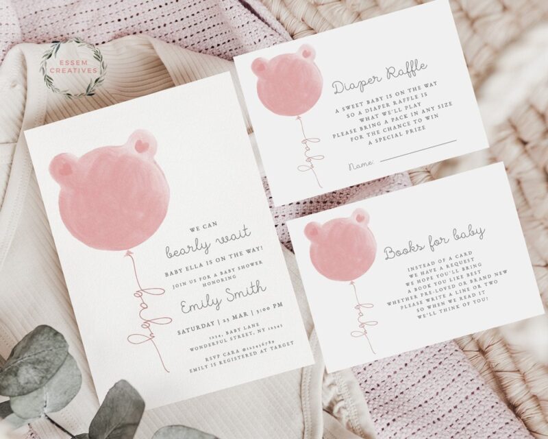We Can Bearly Wait Baby Shower Invitation Set, Girl Blush Pink Teddy ...