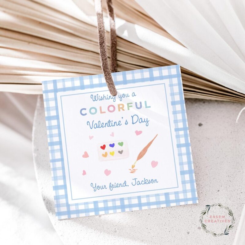 Printable Paint Valentine Tag, Kids Valentines Gift Tags, PreSchool Toddler School Classroom Tags, Classmate Friends, Square Gift Tag 500
