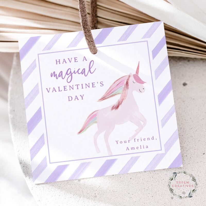 Printable Unicorn Valentine Tag, Unicorn Valentines Day Card for kids, Magical Classmate Valentine, Preschool Toddler Valentine Gift Tag 500