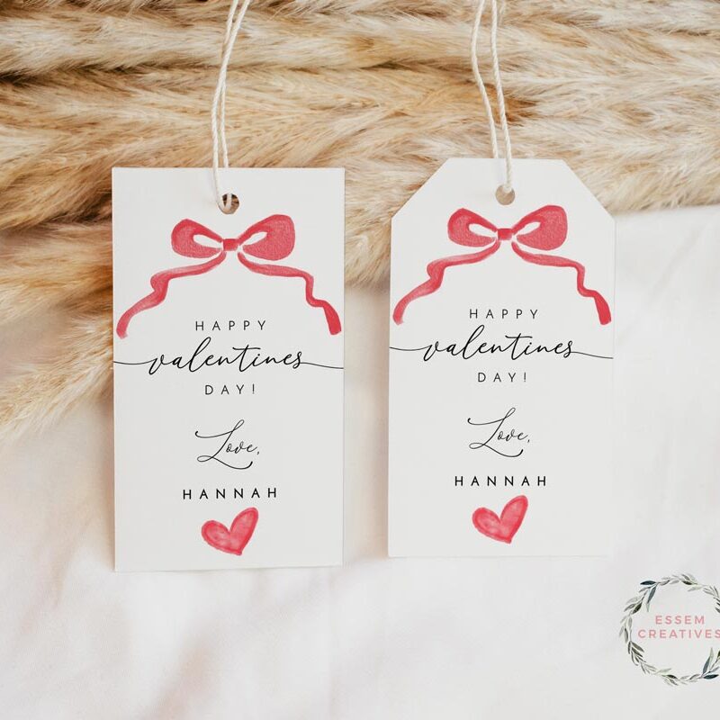 Bow Valentines Gift Tags, Galentines Day Tag, Simple Modern Red Bow Heart School Classroom Tags, Teacher Appreciation Tag, Treat Bag Tag 500