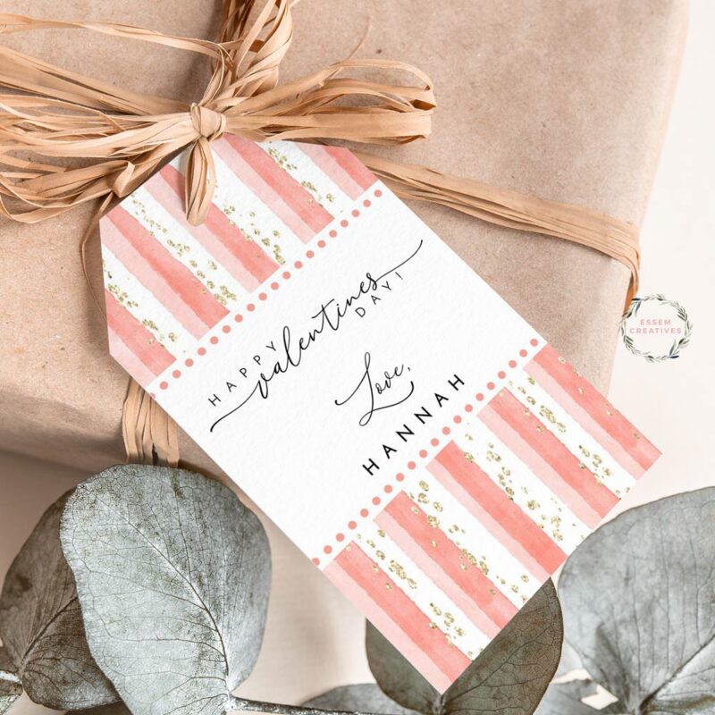 Valentines Gift Tags, Galentines Day Tag, Simple Modern Pink Stripes School Classroom Tags, Teacher Appreciation Tag, Treat Bag Tag 500
