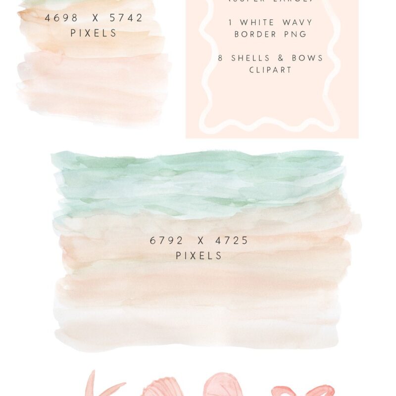 Watercolor Beach Clipart, Summer Elegant Coastal Wedding Invitation Background, Tropical Sand Sea Ocean Shell, Modern Scallop Wavy Border