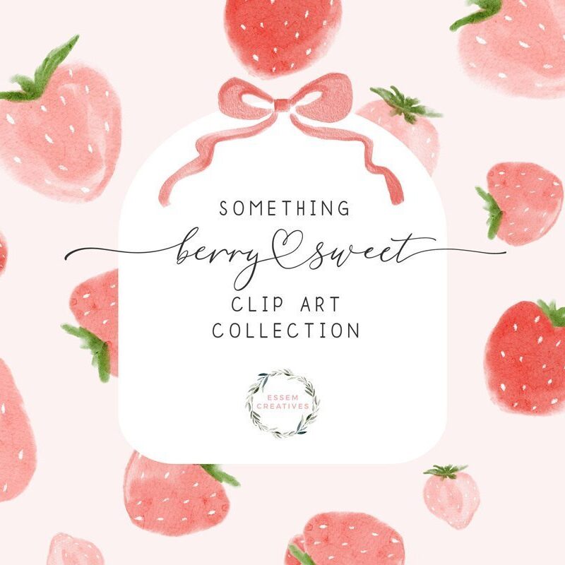 Watercolor Strawberry Clipart, Berry Sweet Design Graphics, Fruit and Pink Gingham Sublimation PNG, Baby Shower Birthday Invitation 5x7 Card