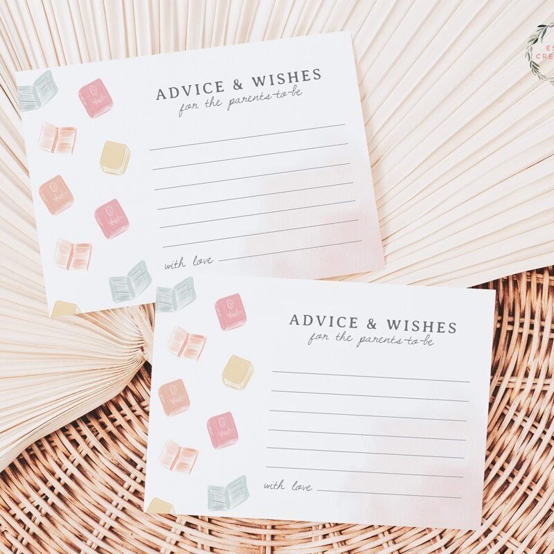 Watercolor Books Theme Baby Shower Advice and Wishes Card Insert, Printable Template, Book Lovers
