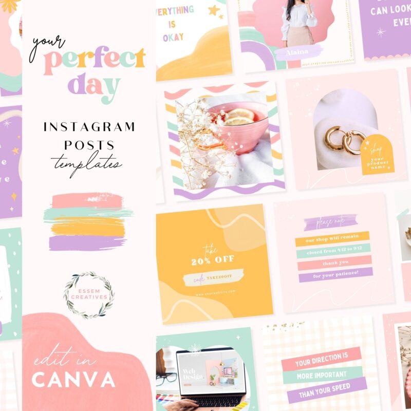 Rainbow Instagram Post Templates Canva, Positive Quotes for Instagram Branding, Rainbow Social Media Brand - Perfect Day Templates 506