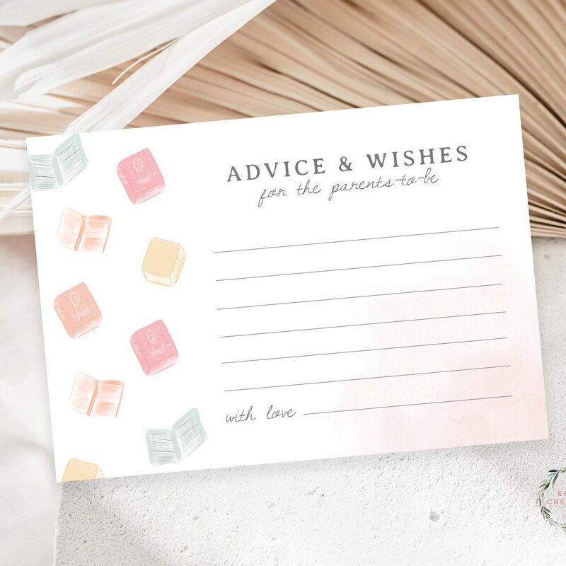 Watercolor Books Theme Baby Shower Advice and Wishes Card Insert, Printable Template, Book Lovers