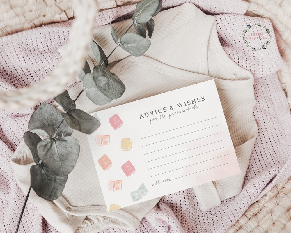Watercolor Books Theme Baby Shower Advice and Wishes Card Insert, Printable Template, Book Lovers