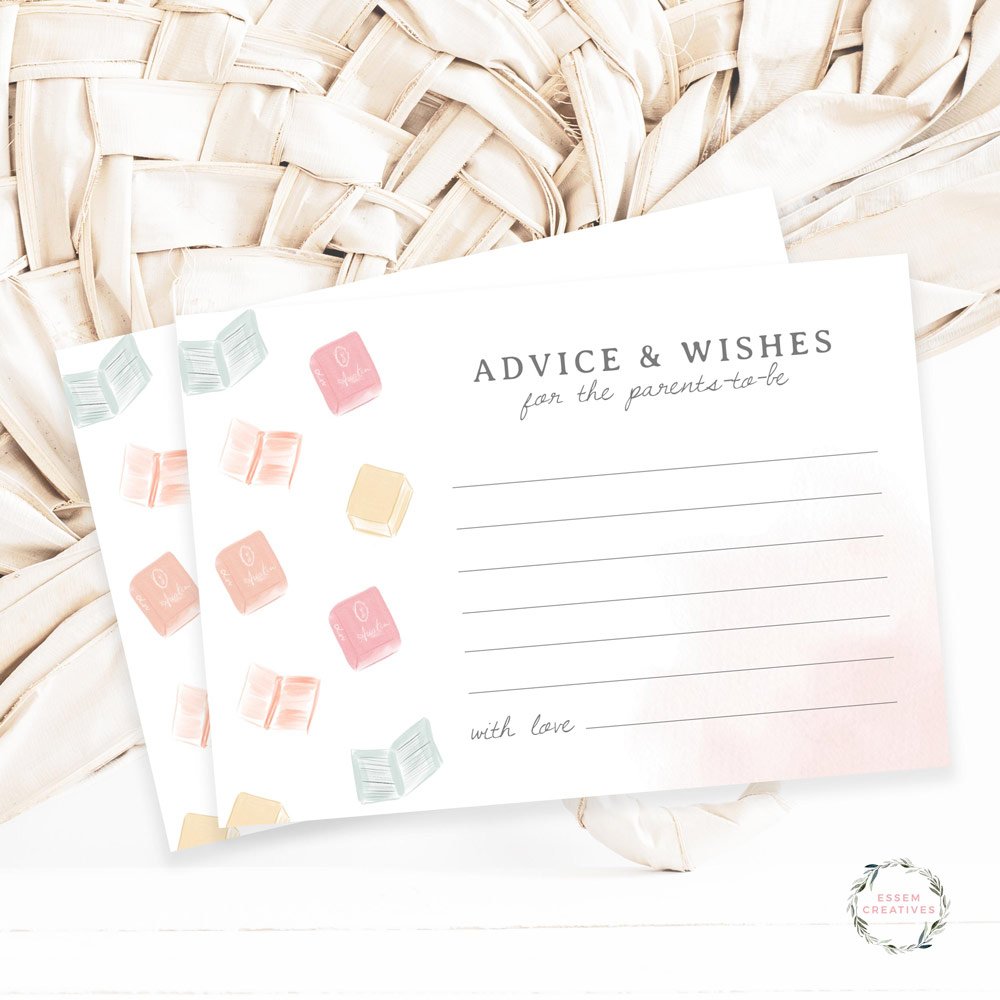 Watercolor Books Theme Baby Shower Advice and Wishes Card Insert, Printable Template, Book Lovers