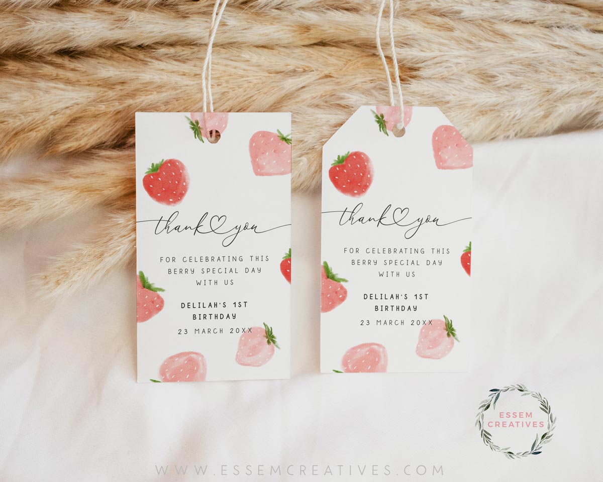 Berry First Birthday Favor Tag, Printable Strawberry Return Gift Bag Label, Gift Tag, Girl 1st Birthday Decor, Berry Sweet Birthday 504