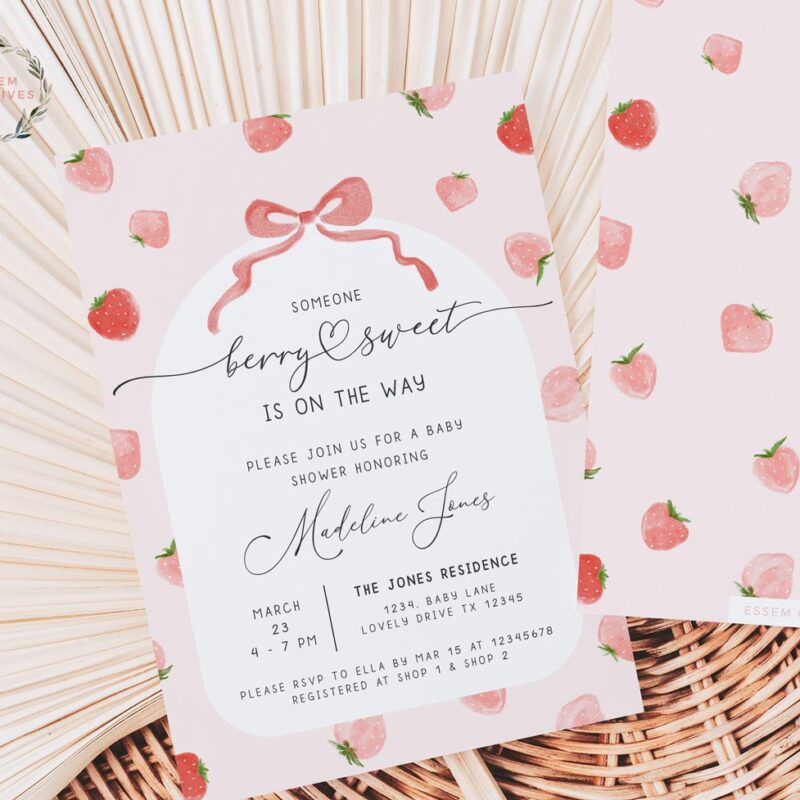 Berry Sweet Baby Shower Invitation, Printable Strawberry Baby Shower Invitation, Baby Sprinkle Invite, Berry Sweet Baby on the Way Pink
