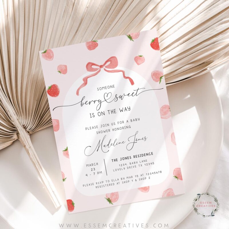 Berry Sweet Baby Shower Invitation, Printable Strawberry Baby Shower Invitation, Baby Sprinkle Invite, Berry Sweet Baby on the Way Pink 504