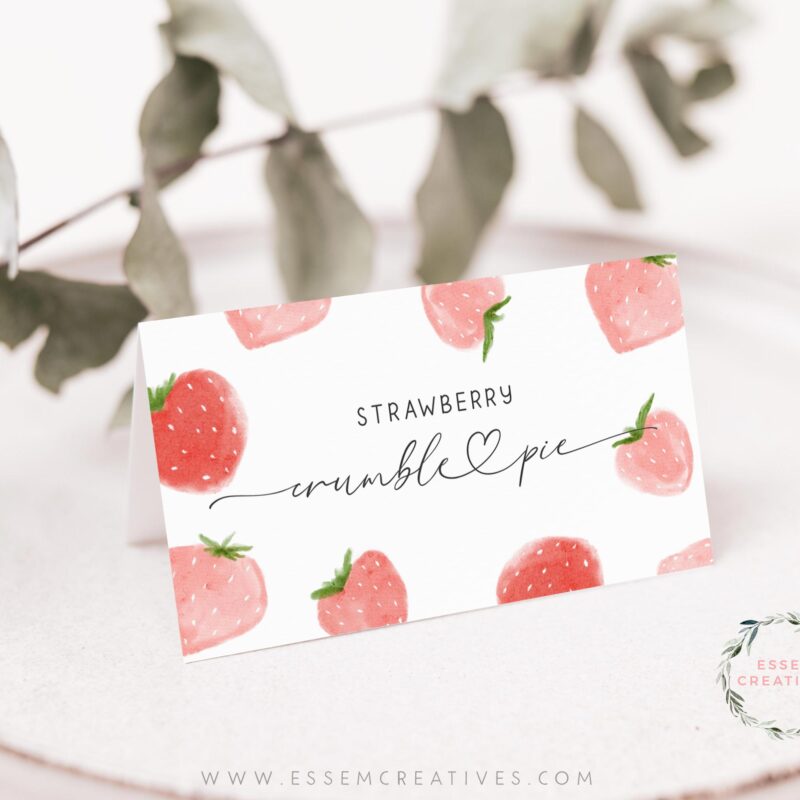 Editable Berry Food Label Templates, Printable Strawberry Birthday Party Place Cards, Printable Modern Minimal Berry Sweet Food Labels 504