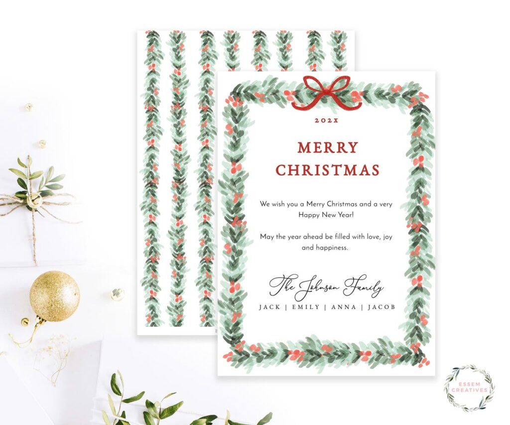Printable Christmas Card Template, Vertical Shop Holiday Card Template ...