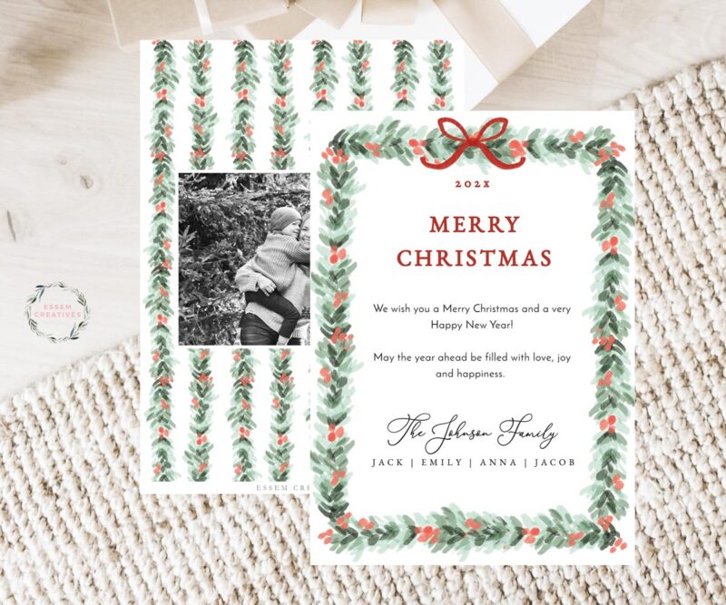 Printable Christmas Card Template, Vertical Shop Holiday Card Template ...