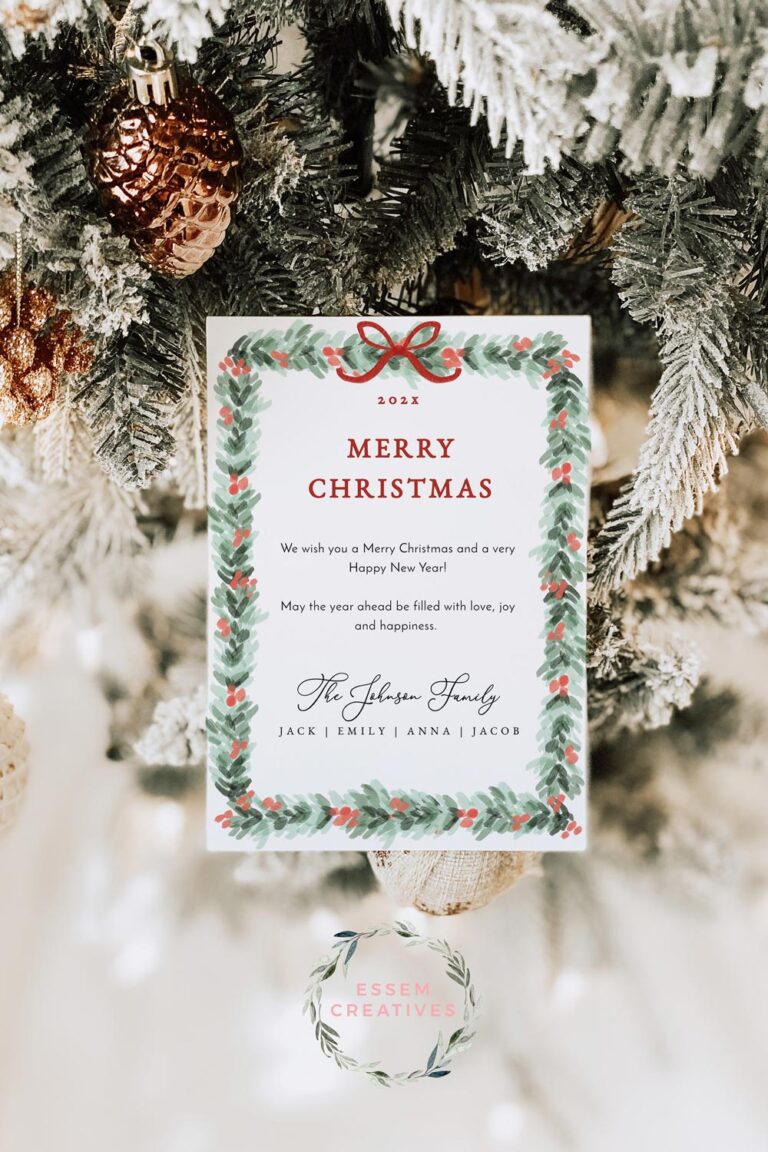 Printable Christmas Card Template, Vertical Shop Holiday Card Template ...
