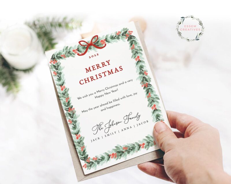 Printable Christmas Card Template, Vertical Shop Holiday Card Template ...