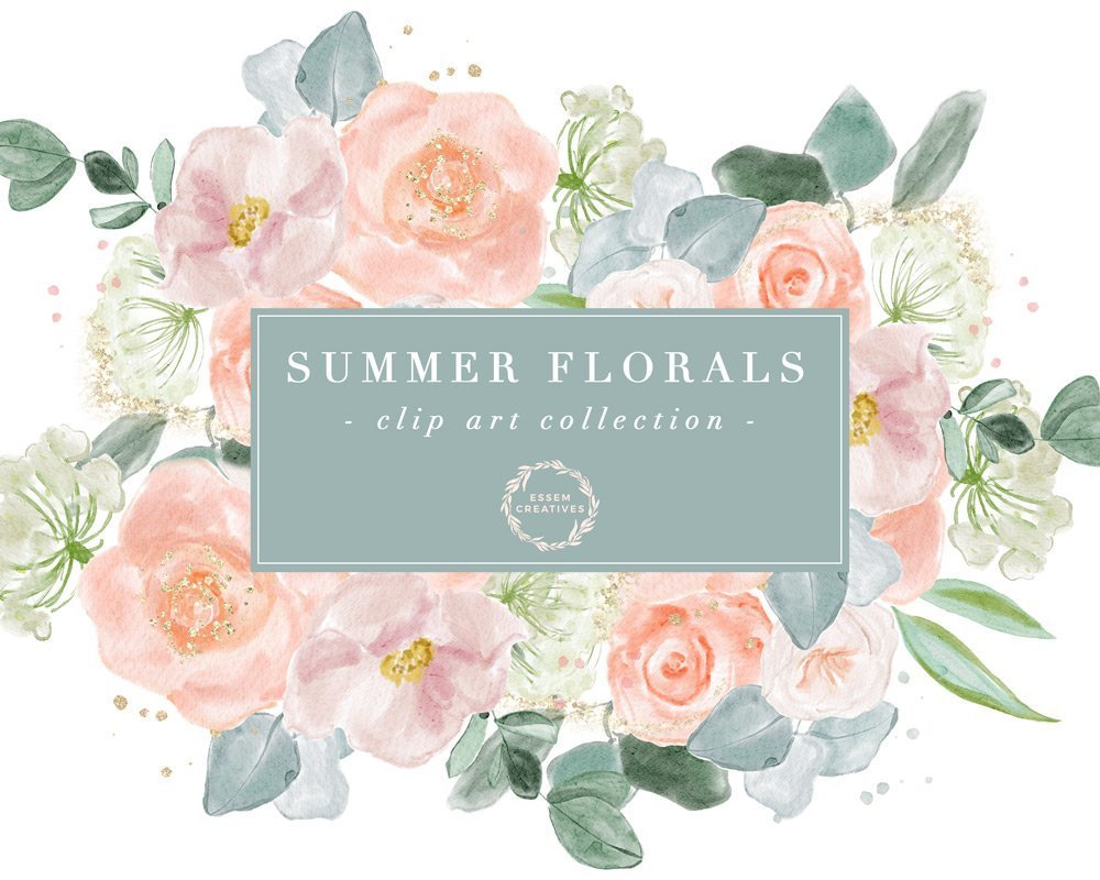 Summer Floral Watercolor Clipart, Peony Rose Background for Modern Wedding Invitation Decor, Sublimation PNG, Graphic for Branding Logo PNG
