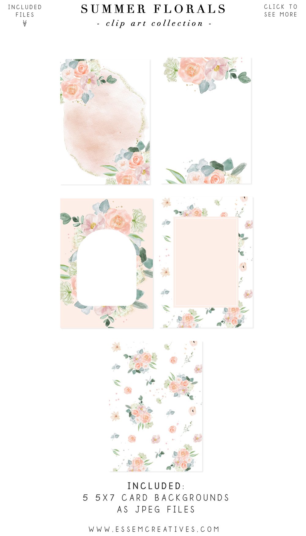Summer Floral Watercolor Clipart, Peony Rose Background for Modern Wedding Invitation Decor, Sublimation PNG, Graphic for Branding Logo PNG