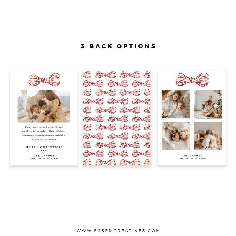Dramatic Red Ribbon Bow Frame Christmas Card Template, Editable Holiday ...
