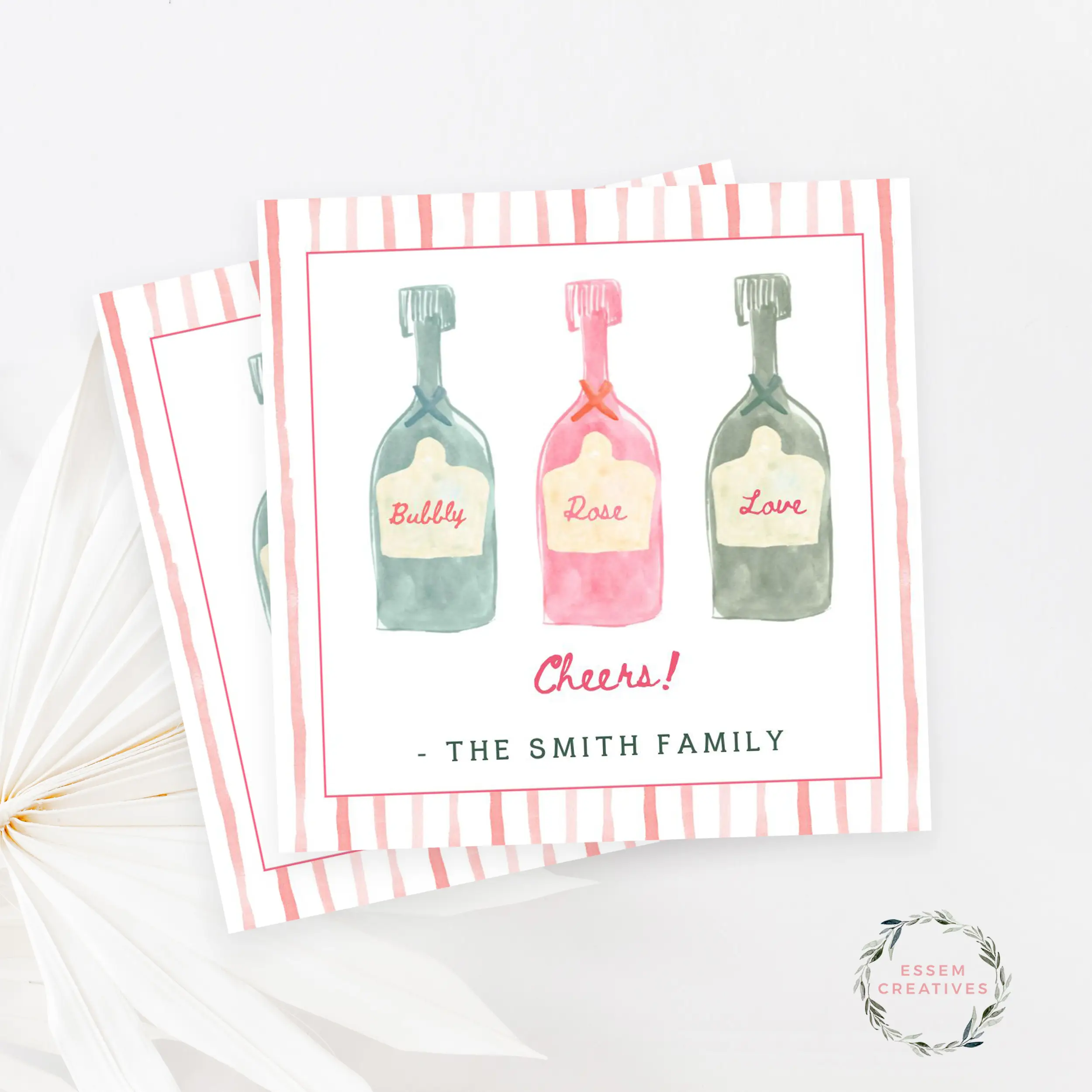Printable Cheers Gift Tag Template, Editable Canva Champagne Bottle Tag, Pink Watercolor Party Favor or Hostess Tag, Valentines Day Gift Tag