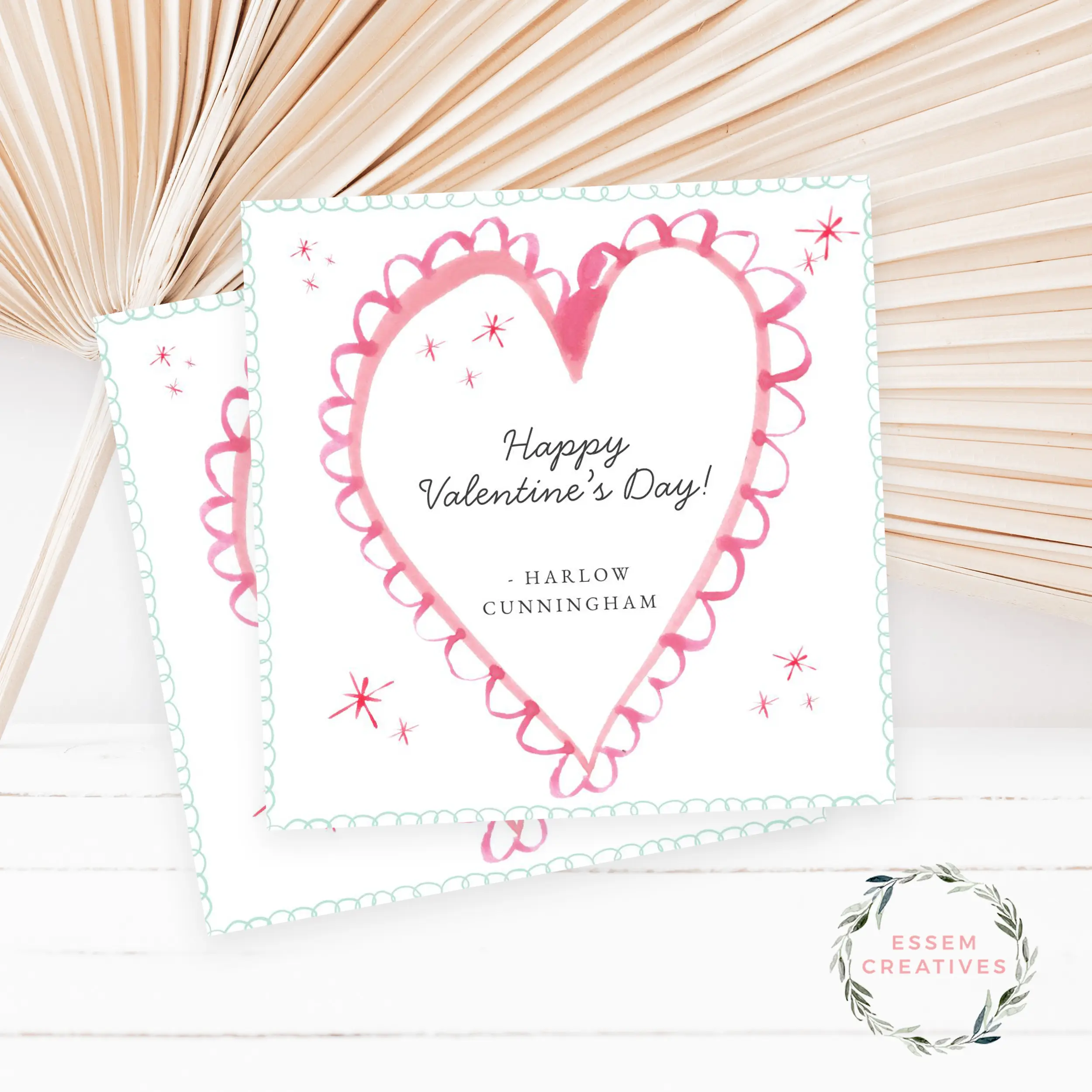 Minimal Whimsical Valentine Gift Tag Template, Editable Hand drawn Label, Lacy Heart Watercolor Tag for Classmate Gifts | Edit with CANVA 520-4