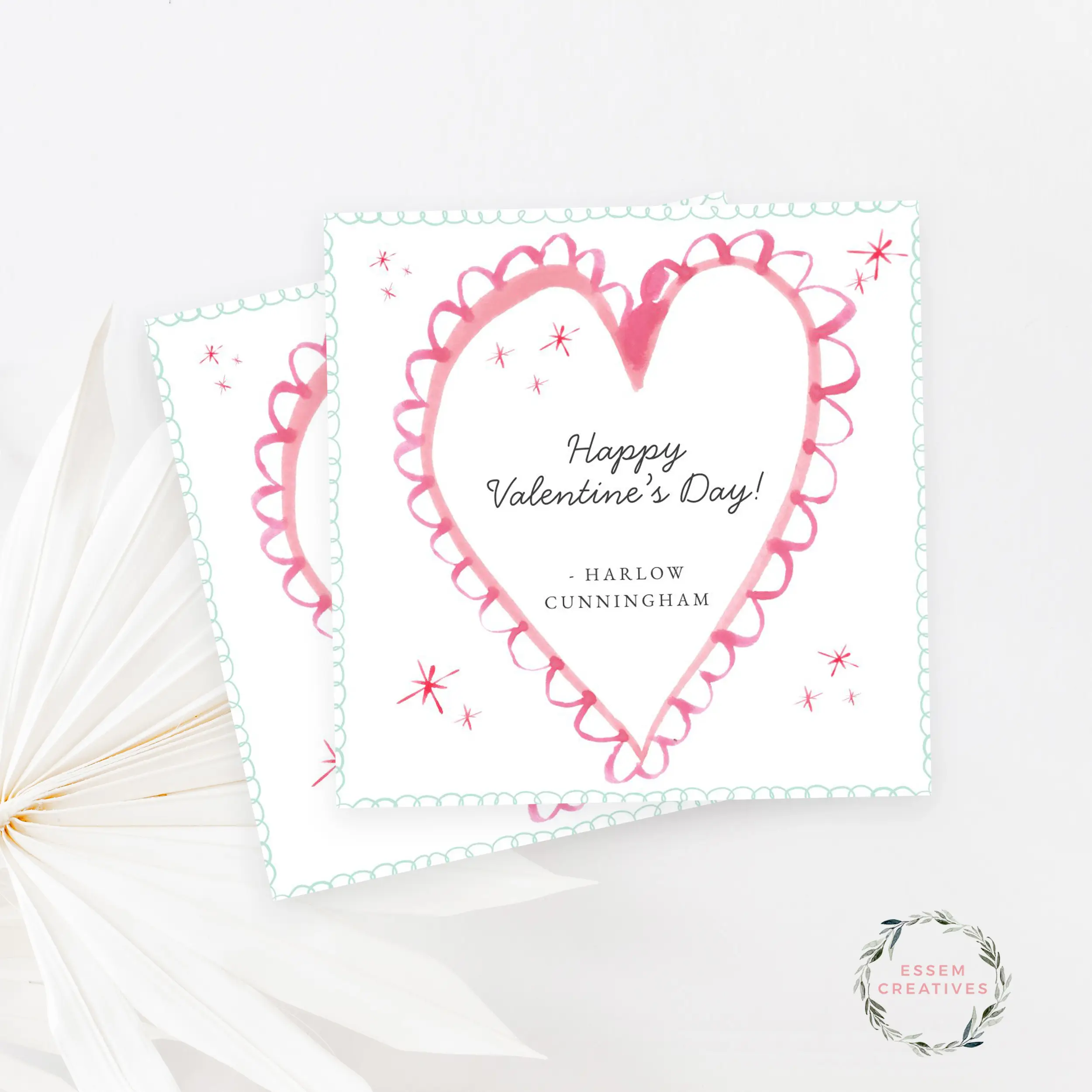 Minimal Whimsical Valentine Gift Tag Template, Editable Hand drawn Label, Lacy Heart Watercolor Tag for Classmate Gifts | Edit with CANVA 520-4