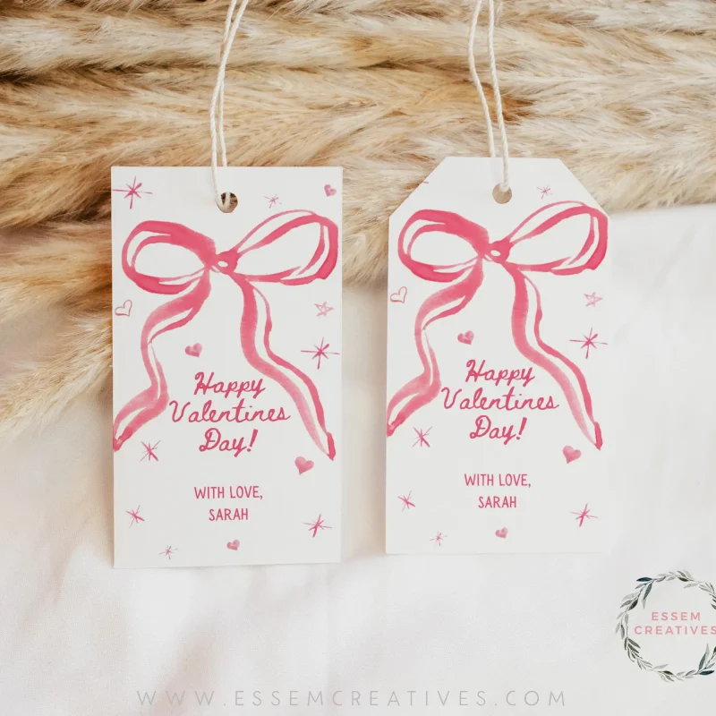 Whimsical Bow Valentine Gift Tag Template, Hand Drawn Dainty Editable Gift Label for Preschool School Classmates Gifts | edit with CANVA 520-6
