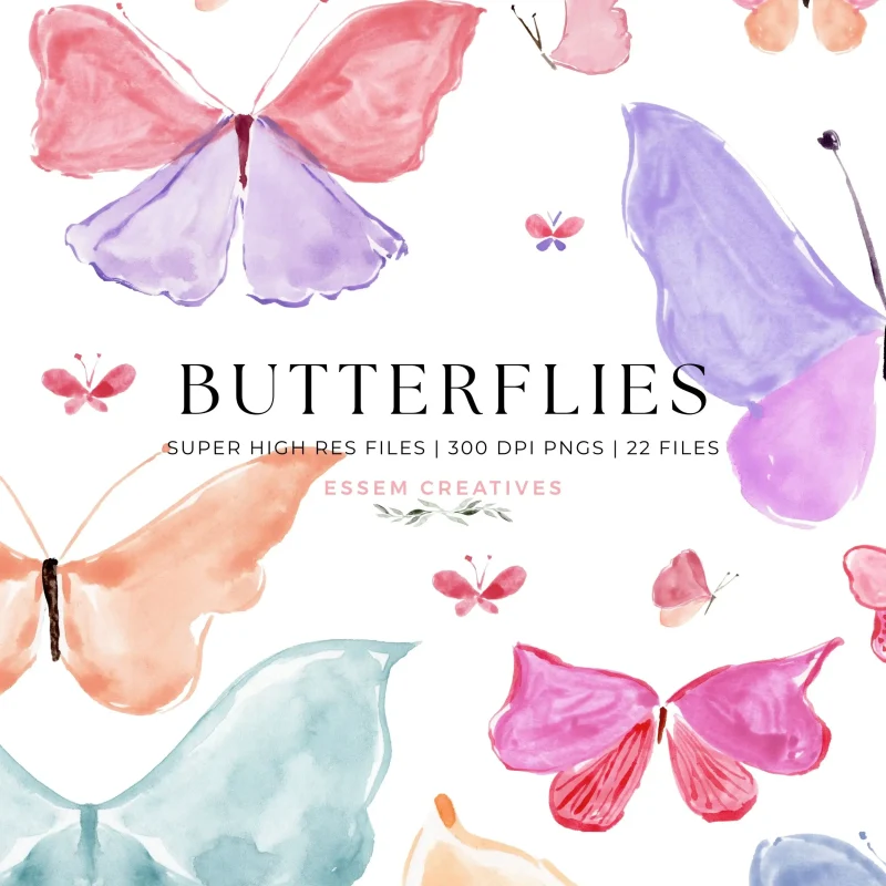 Hand Painted Butterflies in Watercolor and Gouache, Butterfly Print for Scrapbooking, Valentines Day, Baby Showers Birthday Decor, Girls Room Decor 521-1