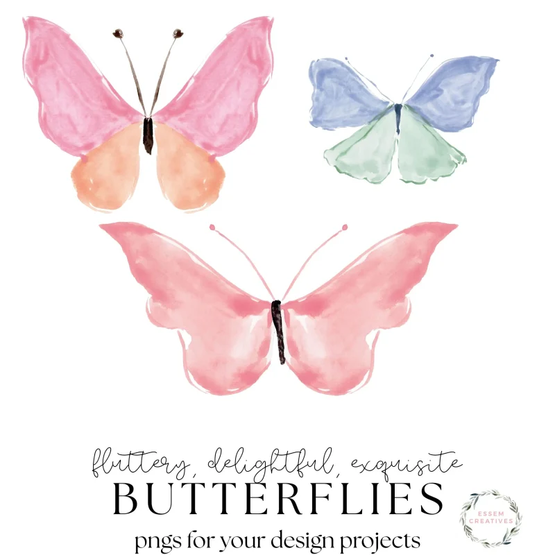 Hand Painted Butterflies in Watercolor and Gouache, Butterfly Print for Scrapbooking, Valentines Day, Baby Showers Birthday Decor, Girls Room Decor 521-2