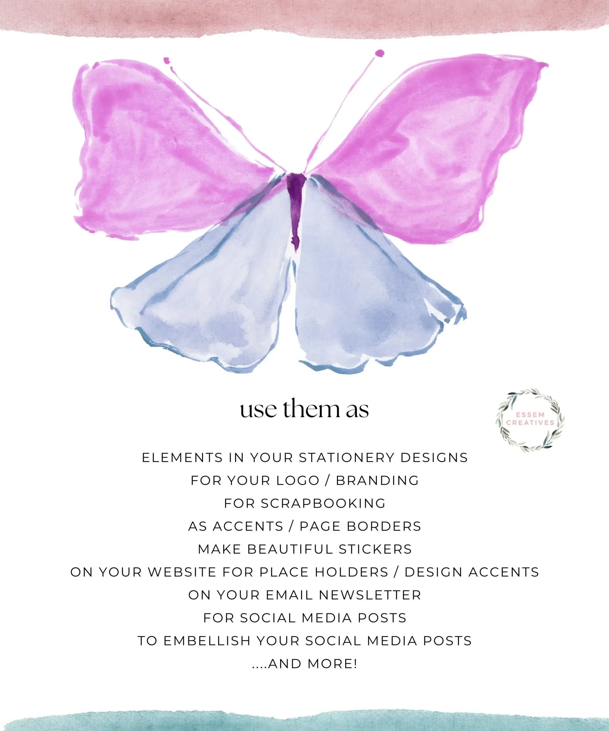 Hand Painted Butterflies in Watercolor and Gouache, Butterfly Print for Scrapbooking, Valentines Day, Baby Showers Birthday Decor, Girls Room Decor 521-4