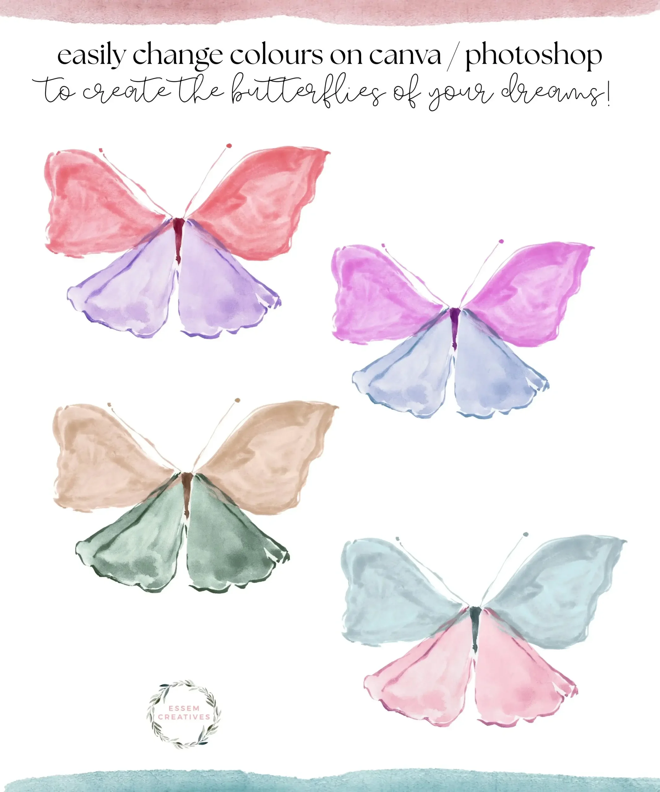 521-5 Hand Painted Butterflies in Watercolor and Gouache, Butterfly Print for Scrapbooking, Valentines Day, Baby Showers Birthday Decor, Girls Room Decor