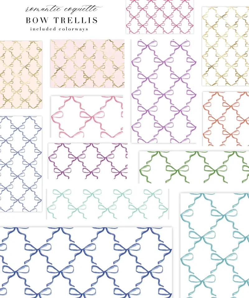 Coquette Bow Trellis Seamless Pattern, Ribbon Pattern in Blush Pink ...