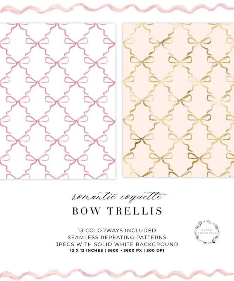 Coquette Bow Trellis Seamless Pattern, Ribbon Pattern in Blush Pink ...