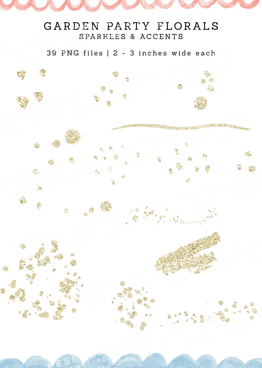 Garden Party Florals PNG Design Kit | Grandmillenial Cottage Florals, Floral Chinoiserie Frames, Bow Trellis Pattern, Stripe Seamless Patterns, Sparkle Clipart