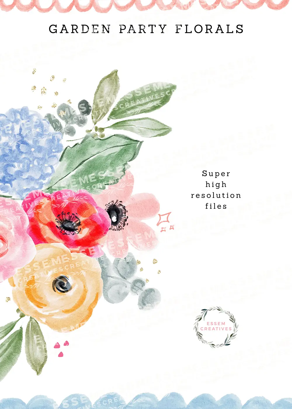 Garden Party Florals PNG Design Kit | Grandmillenial Cottage Florals, Floral Chinoiserie Frames, Bow Trellis Pattern, Stripe Seamless Patterns, Sparkle Clipart