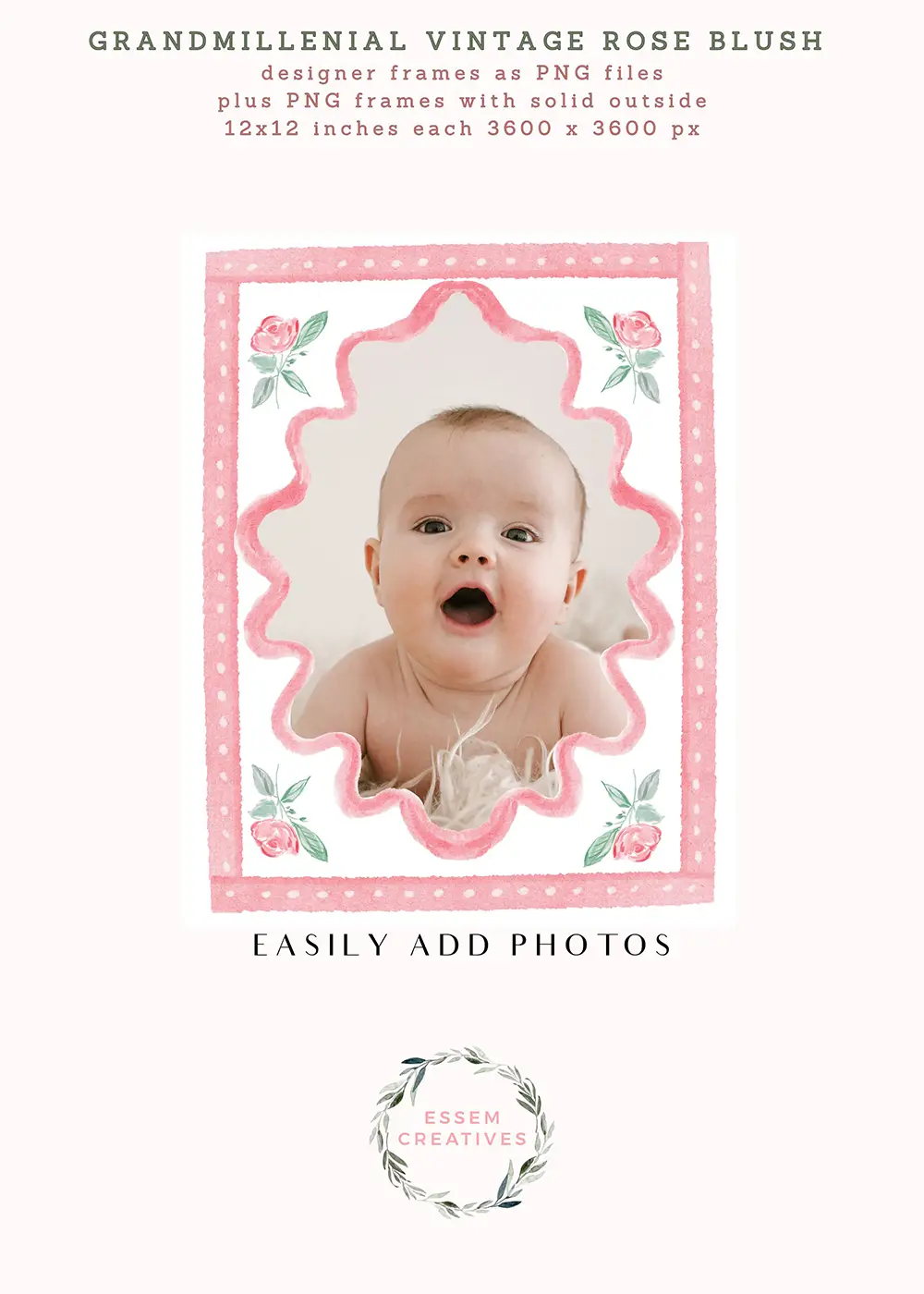 Preppy Grandmillenial Vintage Rose and Bows Floral Frames Seamless Pattern Border Design Kit, Preppy Mint Pink Watercolor Bows Sublimation PNG by Essem Creatives