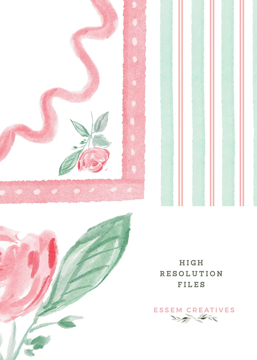Preppy Grandmillenial Vintage Rose and Bows Floral Frames Seamless Pattern Border Design Kit, Preppy Mint Pink Watercolor Bows Sublimation PNG by Essem Creatives