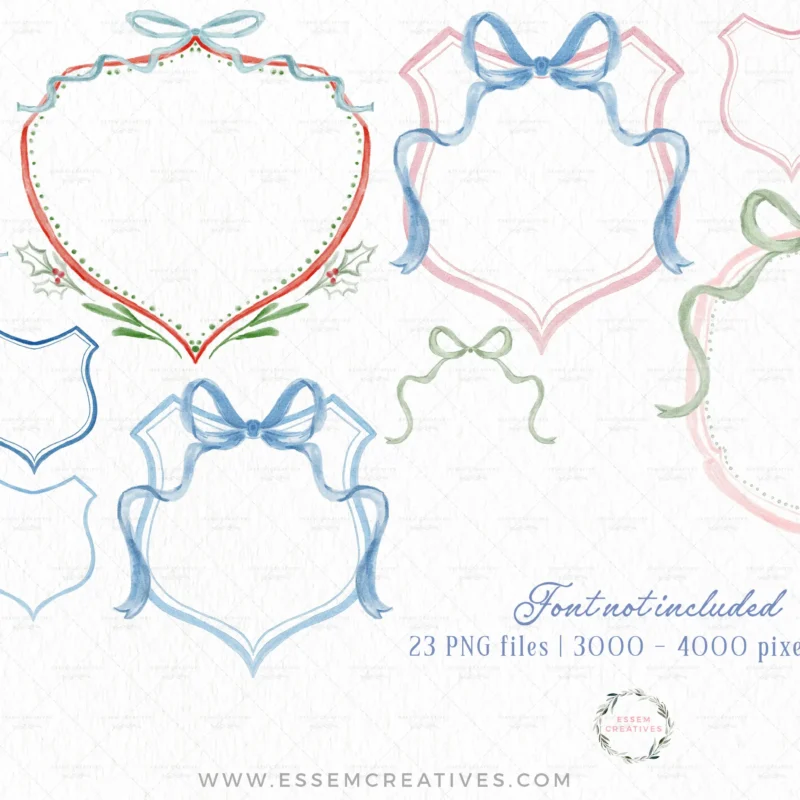 Vintage Grandmillenial Crests and Bows for Family Monograms, Wedding Monogram, Birth Announcement Monograms, Sublimation PNG