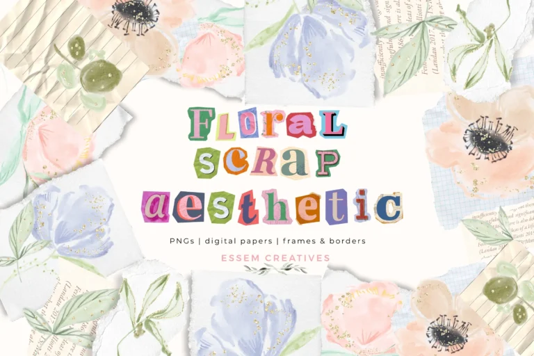 Floral Scrapbook Aesthetic Digital PNGs Sublimation PNG, Girl Birthday Craft Theme Graphics, Creative Hobby Invitation Background Frames by Essem Creatives | Create and sell modern stationery for birthday parties, baby shower invitations and more with fuss free licensing terms.