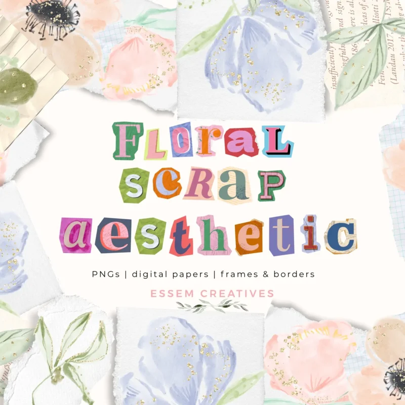 Floral Scrapbook Aesthetic Digital PNGs Sublimation PNG, Girl Birthday Craft Theme Graphics, Creative Hobby Invitation Background Frames by Essem Creatives | Create and sell modern stationery for birthday parties, baby shower invitations and more with fuss free licensing terms.