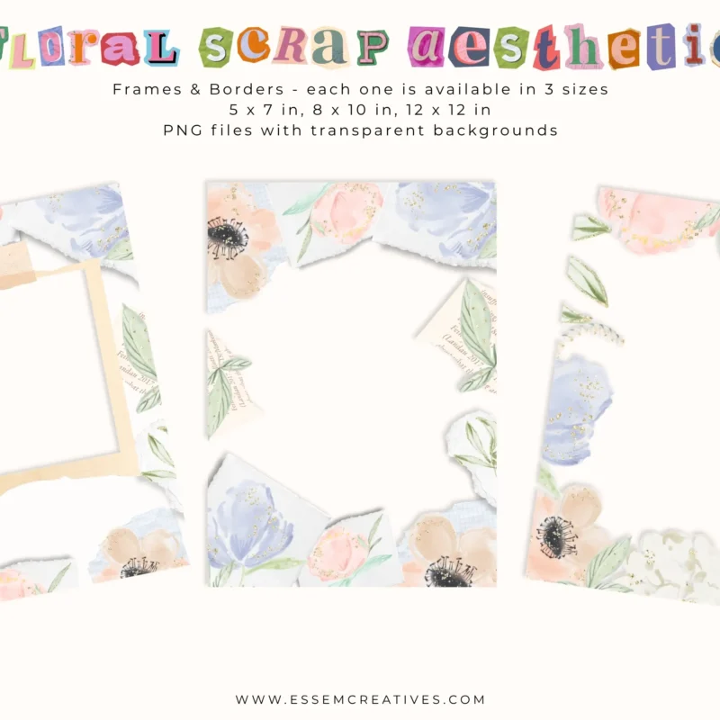 Floral Scrapbook Aesthetic Digital PNGs Sublimation PNG, Girl Birthday Craft Theme Graphics, Creative Hobby Invitation Background Frames by Essem Creatives | Create and sell modern stationery for birthday parties, baby shower invitations and more with fuss free licensing terms.