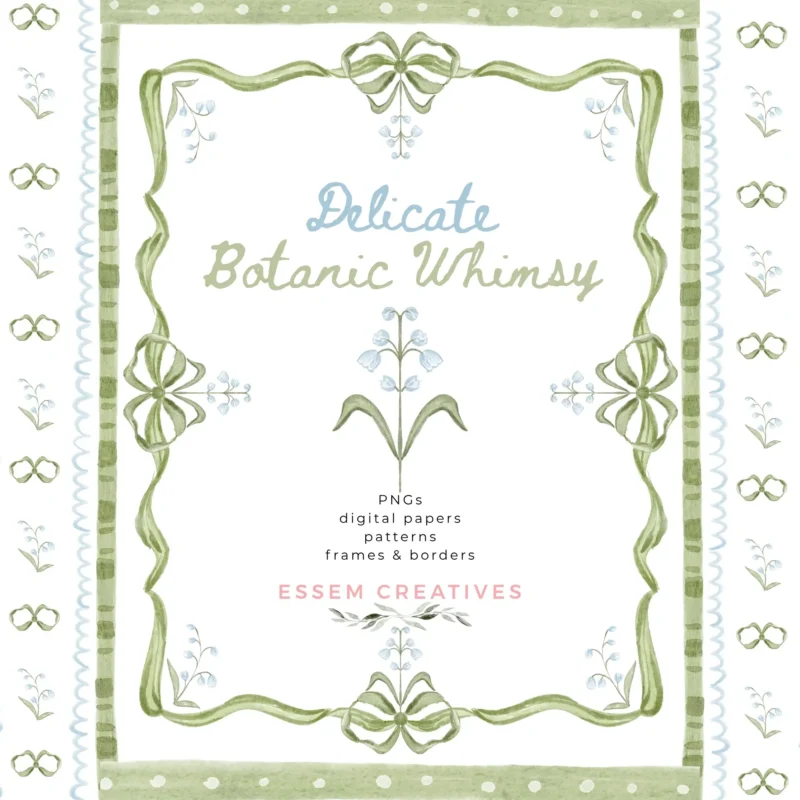 Delicate Botanic Whimsy Blue & Green Watercolor Floral Border, Grandmillenial Block Print Motifs Seamless Patterns, Classic Luxe Event Decor Sublimation PNG. Commercial use graphics for creative businesses. Commercial use license included in the base price for single person businesses. Click to see more>>