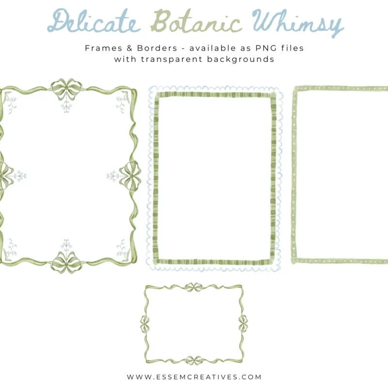 Delicate Botanic Whimsy Blue & Green Watercolor Floral Border, Grandmillenial Block Print Motifs Seamless Patterns, Classic Luxe Event Decor Sublimation PNG. Commercial use graphics for creative businesses. Commercial use license included in the base price for single person businesses. Click to see more>>