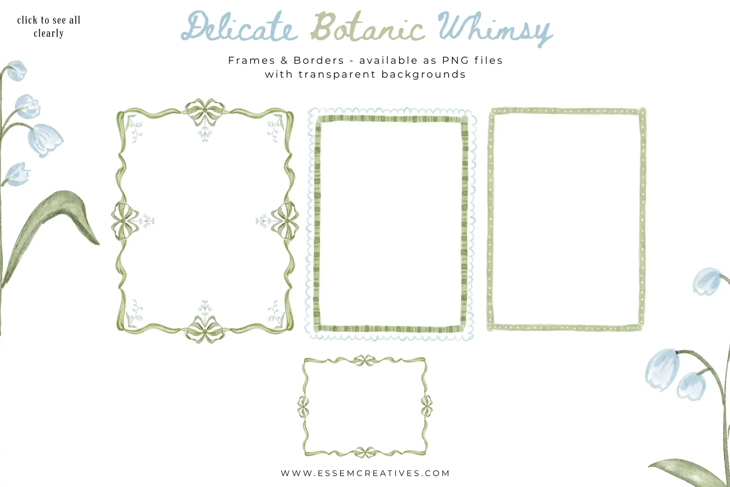 Delicate Botanic Whimsy Blue & Green Watercolor Floral Border, Grandmillenial Block Print Motifs Seamless Patterns, Classic Luxe Event Decor Sublimation PNG. Commercial use graphics for creative businesses. Commercial use license included in the base price for single person businesses. Click to see more>>
