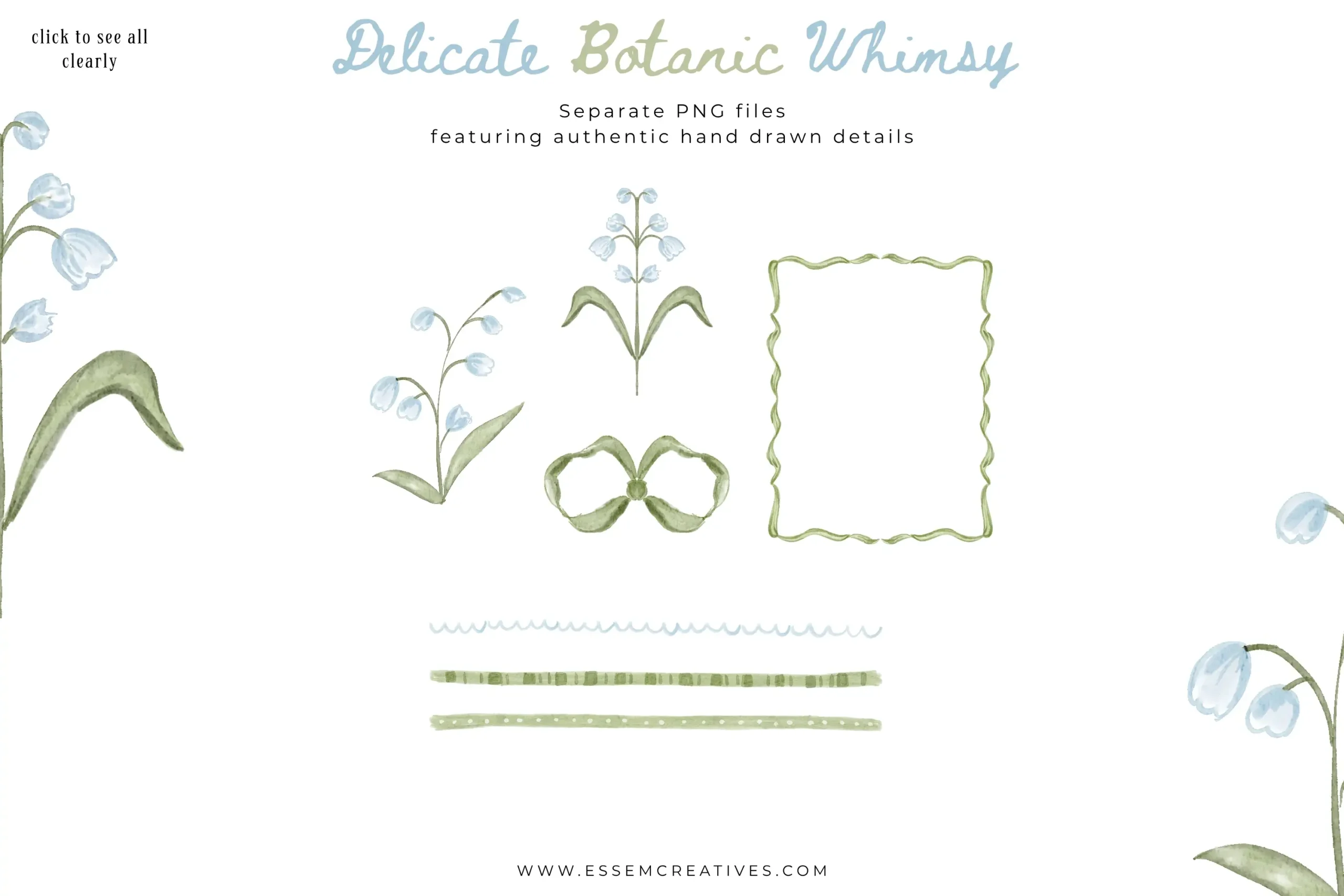 Delicate Botanic Whimsy Blue & Green Watercolor Floral Border, Grandmillenial Block Print Motifs Seamless Patterns, Classic Luxe Event Decor Sublimation PNG. Commercial use graphics for creative businesses. Commercial use license included in the base price for single person businesses. Click to see more>>