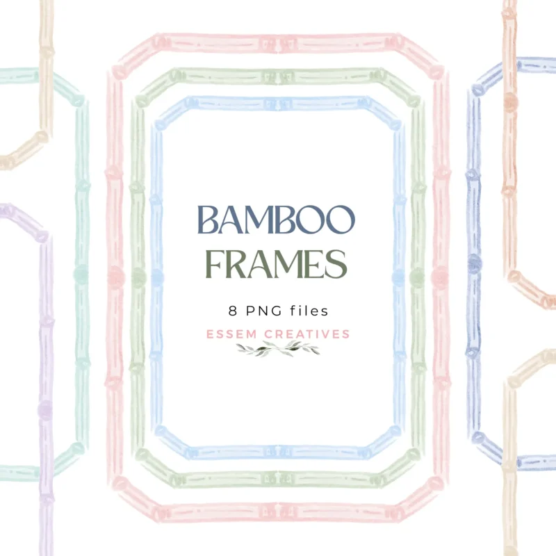 Grandmillenial Bamboo Frames Watercolor Clipart, Pastel Blue Green Pink Mahjong Party Invitation Frames, Aesthetic Hand Drawn Light Simple | Hand painted bamboo frames clipart for simple, elegant, minimal and classy timeless designs. Click to see more>>