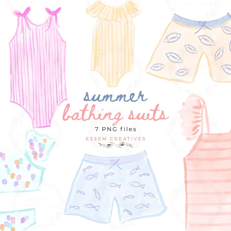 Kids Swimsuits Bathing Suit Clipart Sublimation PNG, Coquette Girl Swimwear Swimming Costume, Boy Swim Trunk, Hand Drawn Whimsical Aesthetic | Commercial use graphics to use in your creative business to create stationery designs, social media posts, branding and website graphics, and more. Click to see more>>