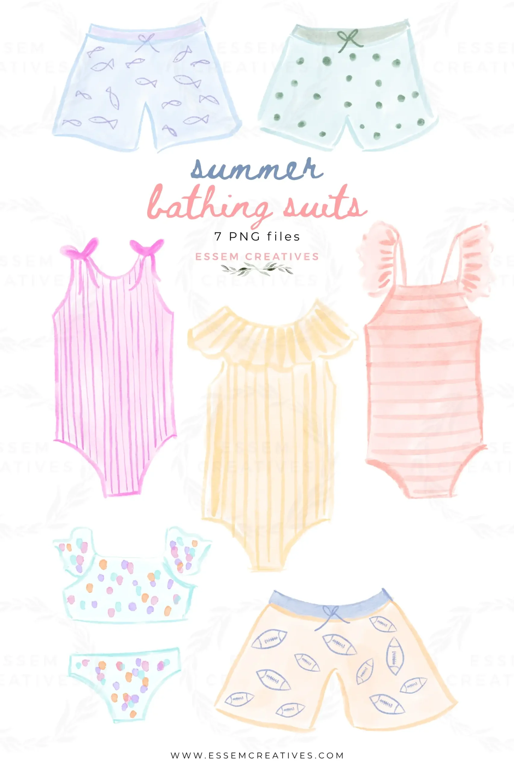 Kids Swimsuits Bathing Suit Clipart Sublimation PNG, Coquette Girl Swimwear Swimming Costume, Boy Swim Trunk, Hand Drawn Whimsical Aesthetic | Commercial use graphics to use in your creative business to create stationery designs, social media posts, branding and website graphics, and more. Click to see more>>