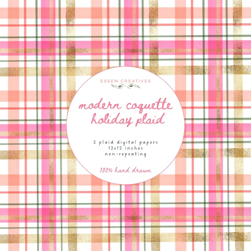 Add a chic, coquette-inspired touch to your holiday crafts with this modern plaid digital paper! 🎀 Featuring watercolor tartan checks in pink, peach, green, and gold foil accents, this charming design is perfect for Christmas cards, scrapbooking, gift wrapping, junk journals, and DIY stationery. Ideal for lovers of coquette aesthetic, preppy Christmas decor, feminine holiday crafts, and trendy digital paper. Download and create something festive and beautiful!